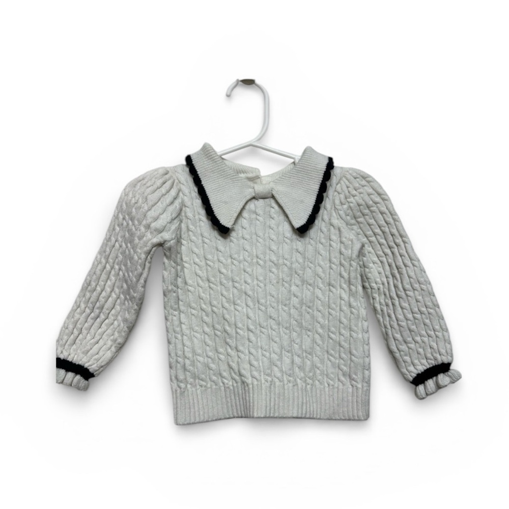 Janie and Jack White Cable Knit Sweater with‎ Black Trim